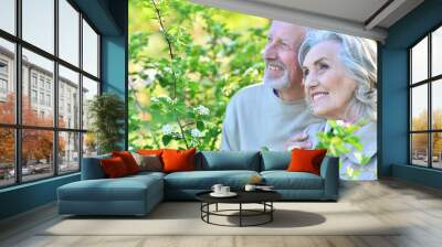 Loving mature couple in the park in summer Wall mural