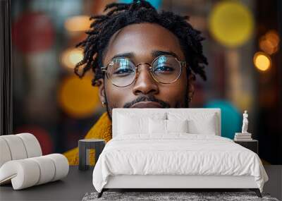 Portrait of an attractive dark-skinned man wearing glasses Wall mural