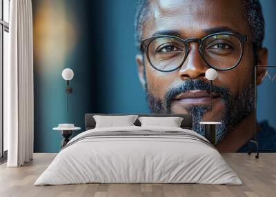 Portrait of an attractive dark-skinned man wearing glasses Wall mural