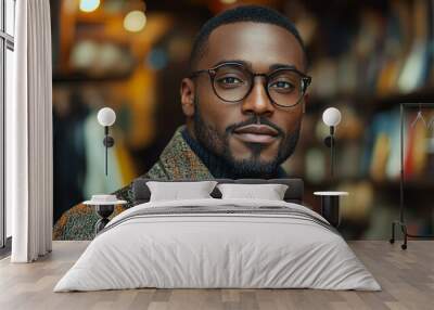 Portrait of an attractive dark-skinned man wearing glasses Wall mural