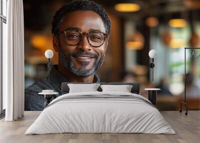 Portrait of an attractive dark-skinned man wearing glasses Wall mural