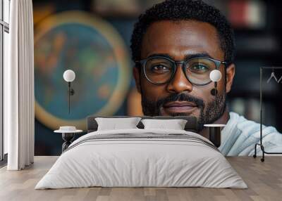 Portrait of an attractive dark-skinned man wearing glasses Wall mural