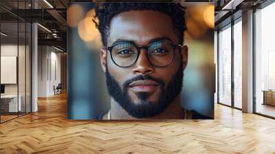 Portrait of an attractive dark-skinned man wearing glasses Wall mural