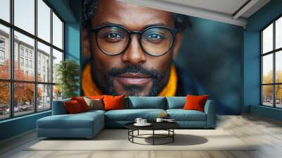 Portrait of an attractive dark-skinned man wearing glasses Wall mural