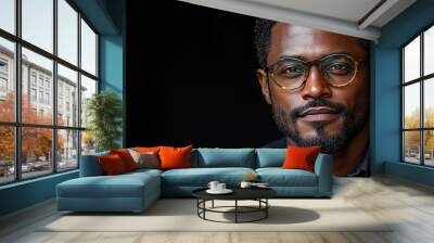 Portrait of an attractive dark-skinned man wearing glasses Wall mural