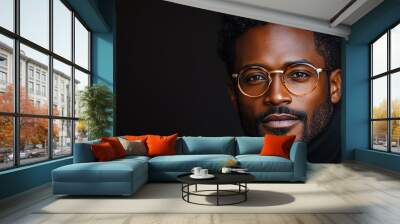 Portrait of an attractive dark-skinned man wearing glasses Wall mural