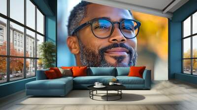 Portrait of an attractive dark-skinned man wearing glasses Wall mural