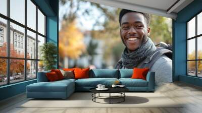 Portrait of smiling black student, teenage boy Wall mural