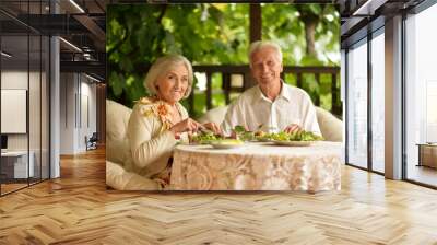 Senior couple having diner Wall mural