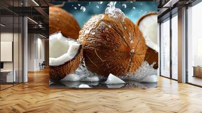 Studio photography of fresh organic tropical coconuts Wall mural