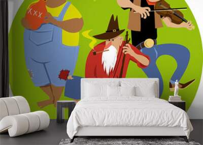 American jug band cartoon with a fiddler and jug and washbasin bass players, EPS 8 vector illustration Wall mural