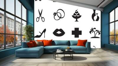 Set of icons women interest black Wall mural