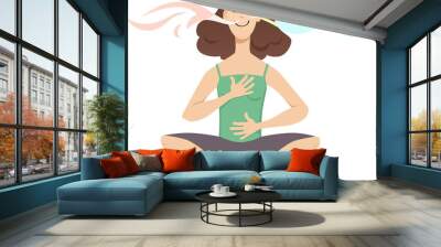 Woman practicing breathing exercises, EPS 8 vector cartoon Wall mural