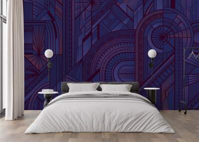 Seamless art deco geometric purple pattern Wall mural