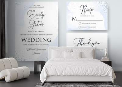 wedding invite, thank you, rsvp card design set with abstract watercolor style decoration in light t Wall mural