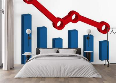 3d graph with decrease report. Diagram with recession and bankruptcy progress. Business and finance vector Wall mural