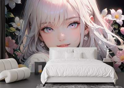 A digital painting of a Girl. Anime style. Face young girl anime style character illustration design. Wall mural