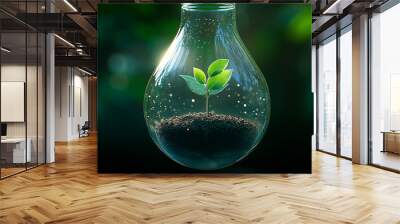 A light bulb is surrounded by plants, technology, green energy concept, eco Wall mural