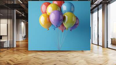 A vibrant collection of colorful balloons floating against a teal background.  
 Wall mural