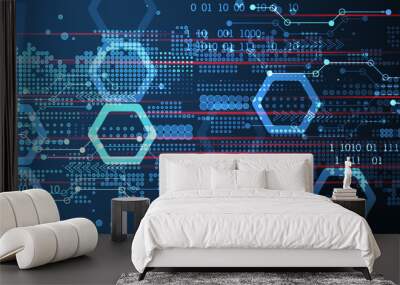 Abstract background on technological and scientific topics. Various techno details with using digital code. Vector format. Wall mural