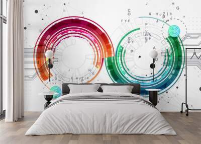 Abstract background with plexus effect. Scientific and technological concept with the use of technical elements formed in the shape of a circle. Wall mural