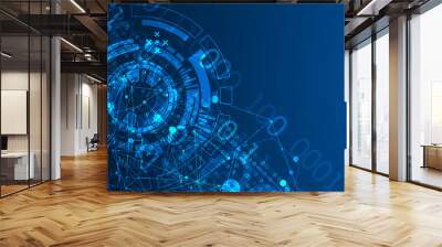 Abstract background with plexus effect. Scientific and technological concept with the use of technical elements formed in the shape of a circle. Wall mural