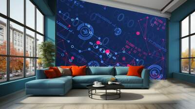 Abstract background with plexus effect. Scientific and technological concept with the use of technical elements. Wall mural