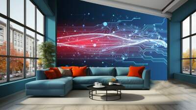 Abstract background with plexus effect. Scientific and technological concept with the use of technical elements. Wall mural