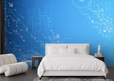 Abstract blue digital communication technology background. Wall mural