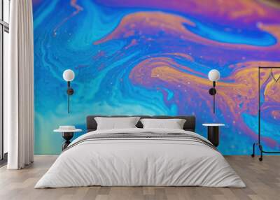 Abstract iridescent wave background. Soap bubble texture Wall mural