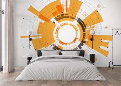 Abstract orange colored technological background with various te Wall mural