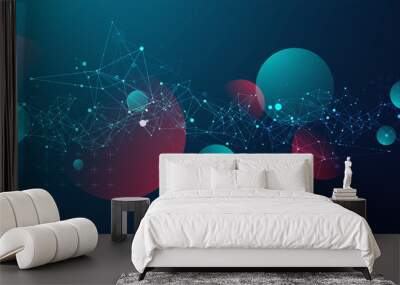 Abstract polygonal vector background with connecting dots and lines. Template for science and technology presentation. Plexus style. Wall mural