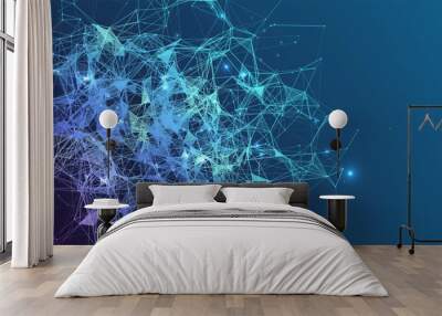 Abstract polygonal vector science background with connecting dots and lines. Wall mural