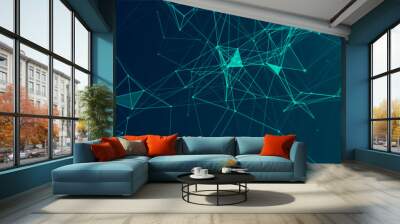 Abstract polygonal vector science background with connecting dots and lines. Wall mural