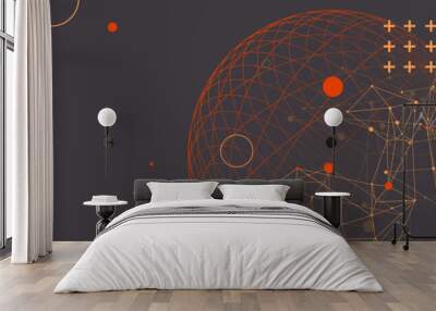 Abstract scientific background using wireframe sphere and plexus effect. Vector illustration Wall mural