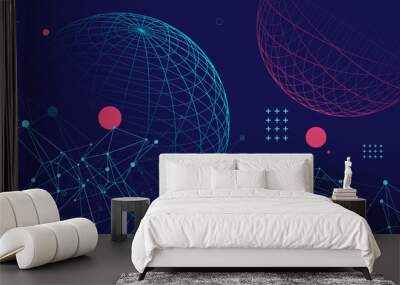 Abstract sphere background with plexus effect. 3D surface. Wall mural