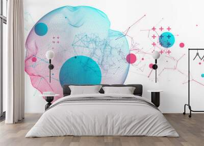 Abstract sphere background with plexus effect. 3D surface. Wall mural