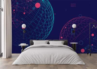 Abstract sphere background with plexus effect. 3D surface. Wall mural