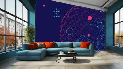 Abstract sphere background with plexus effect. 3D surface. Wall mural