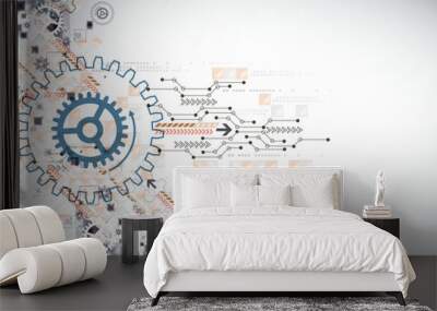 Abstract  technological background  with cogwheels and plexus effect. Wall mural