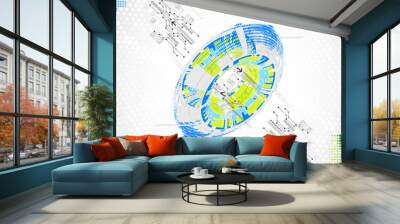 Abstract technological background with various technological ele Wall mural