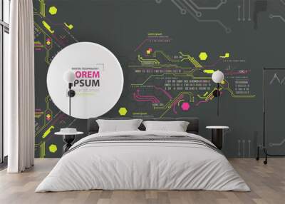 Abstract technology concept. Circuit board, high computer color background. Vector illustration Wall mural