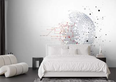 Abstract technology half -  sphere background. Global network concept. Handmade vector art. Wall mural