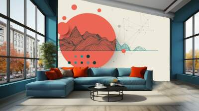 Abstract wireframe mountain background. Modern science or technology art elements. Surface illustration. Hand drawn vector. Wall mural