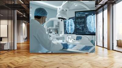 Advanced healthcare facility AI diagnostic systems operate medical equipment technology. AI generated Wall mural