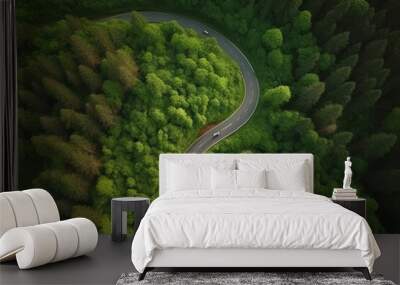 aerial perspective of a winding forest road Generative AI Wall mural