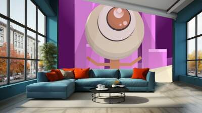 AI alien eye head looking up with purple buildings and planets illustration layer Wall mural