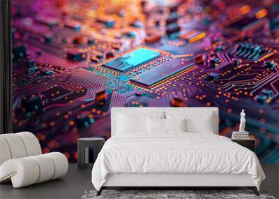 Abstract background with technology circuit board texture. Electronic motherboard illustration. Communication and engineering concept. Wall mural