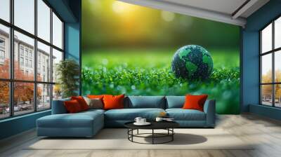 Earth globe on green grass with bokeh background, earth conservation concept. Wall mural