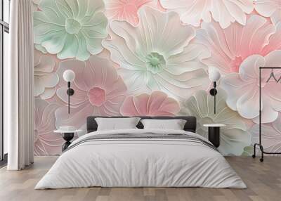 The luxury of pink and green flowers on a pink background.  Wall mural